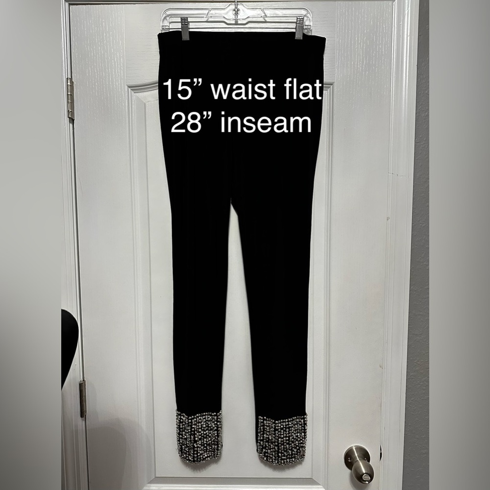 VENUS Black Skinny Knit Pants with Silver Embellished Cuffs